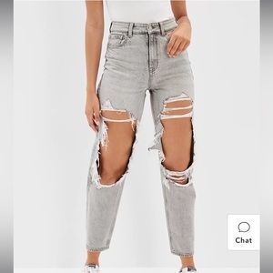 American Eagle haze grey ripped mom straight jeans, size 2 regular
